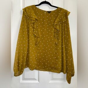 Ann Taylor Mustard Polka Dot Ruffle Blouse